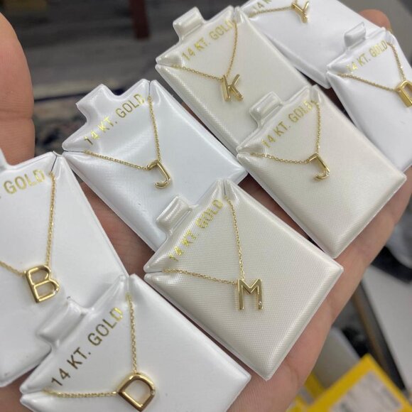 14K Yellow Gold Necklace Pendant Letters CZ Cable Link Chain 18" Jewelry Unisex - Picture 13 of 13